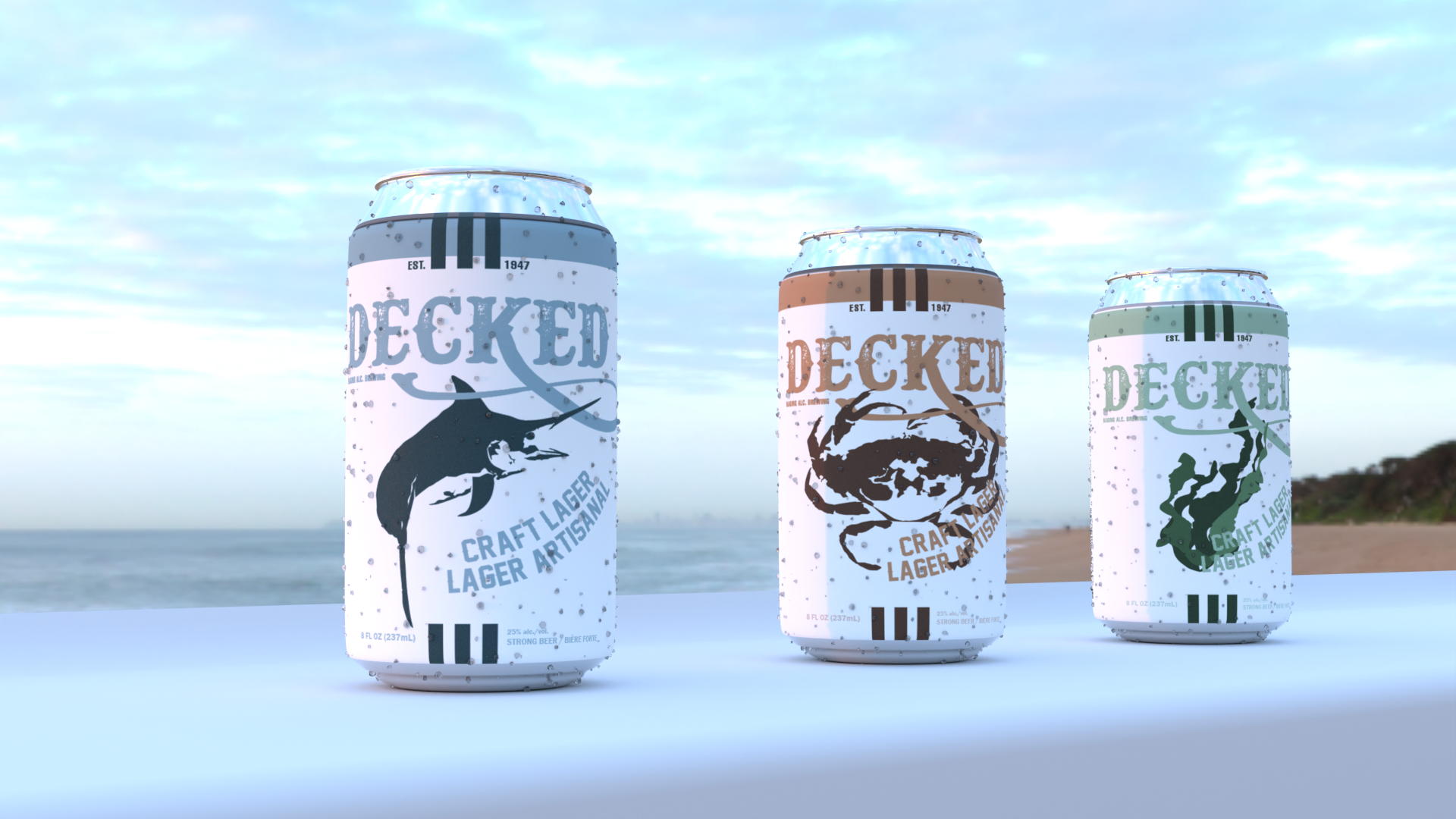 Decked Beer cans, alternate angle