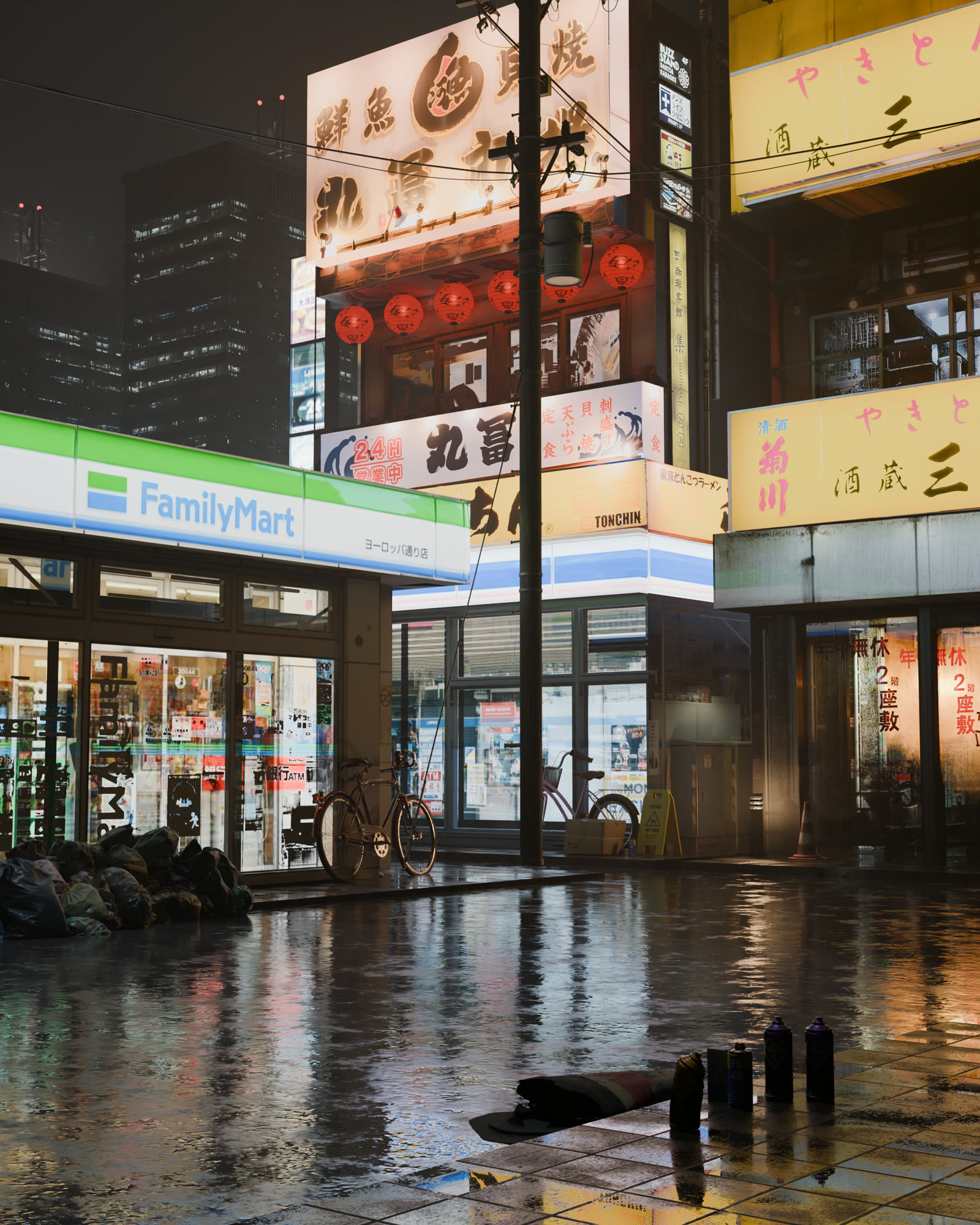 Tokyo street — raw Blender render before post-processing