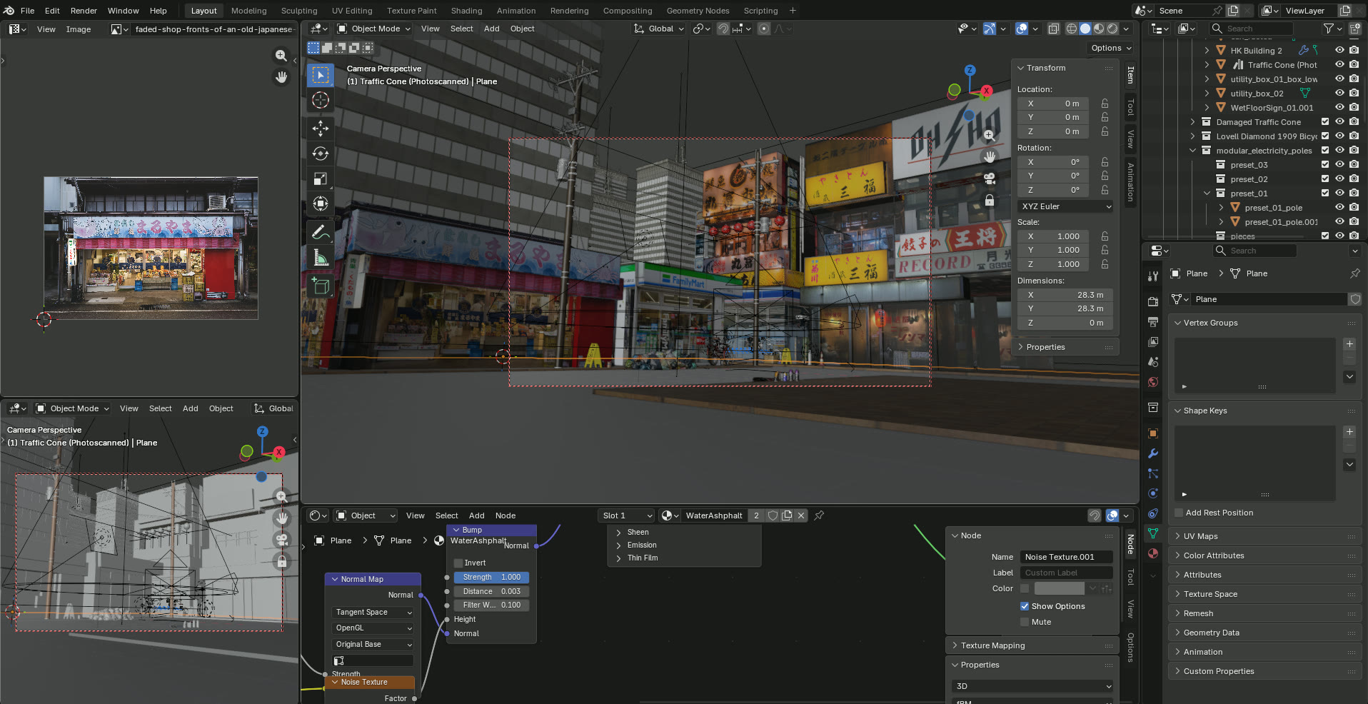 The Tokyo street scene open in the Blender workspace