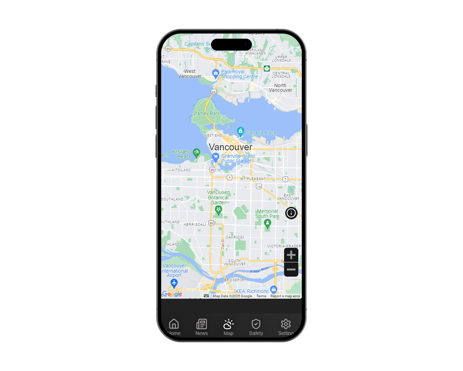 Flare app — map screen