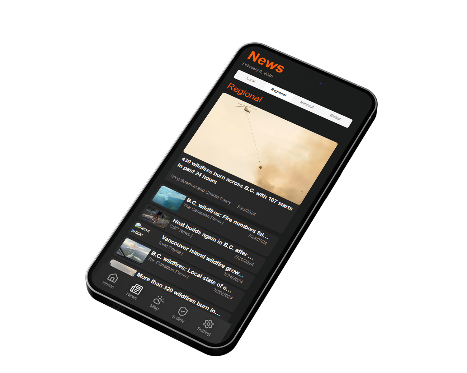 Flare app — news screen