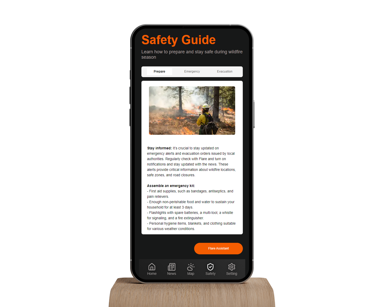 Flare app — safety screen